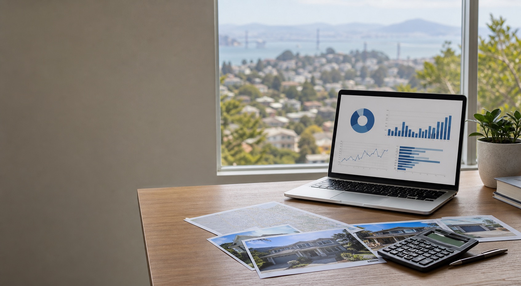 Home value review with financial documents and calculator